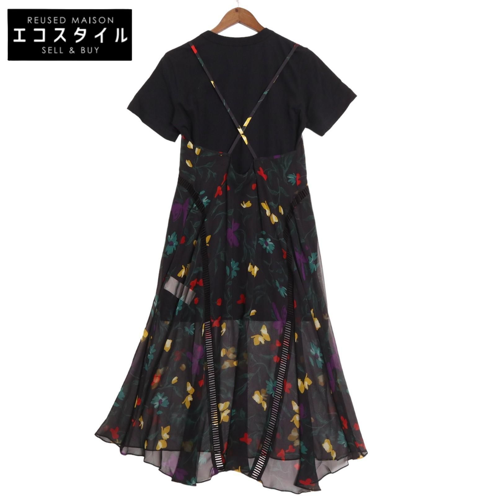 sacai サカイ ﾈｲﾋﾞｰ 24-07302 Floral Print Cotton Jersey Dress 2