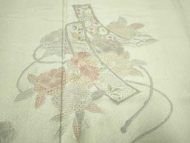 平和屋着物＃中国三大刺繍 スワトウ刺繍 相良刺繍 道行コート 雪輪草花丸文