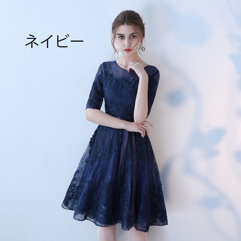 パーティードレス 膝丈 結婚式 お呼ばれ ワンピース 二次会 袖あり 透け感レース 魅力 同窓会 フォーマル ドレス 二次会 xzdshzv