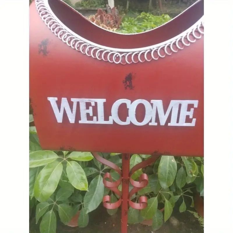 プラントスタンド メールボックス 郵便受け風 フラワースタンド ウェルカムサイン付き かわいい おしゃれ カントリー ガーデン アイアン オーナメント 屋外 庭 装飾 MTyK180 STEELWINDOWSANDDOORS_COM