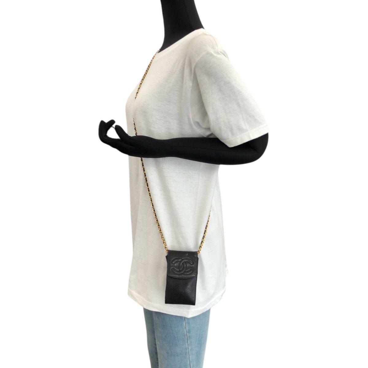 美品 CHANEL シャネル ココマーク ブラック キャビアスキン チェーン  