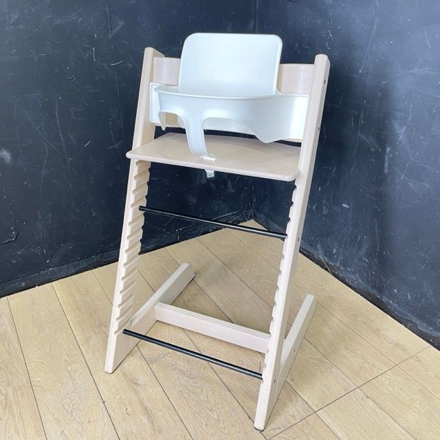 ストッケ トリップトラップ 子供椅子 【中古】 木製 ハイチェア ベビーセット付 STOKKE TrippTrapp ベビーチェア  ホワイト系/510504 - 秋冬再販