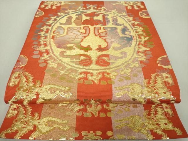 平和屋着物●六通柄　本袋帯　龍村平蔵柄　円文白虎錦　金銀糸　三越扱い　正絹　逸品　DAAS3553ps 平和屋着物○六通柄 本袋帯 龍村平蔵柄 円文白虎錦 金銀糸 三越扱い