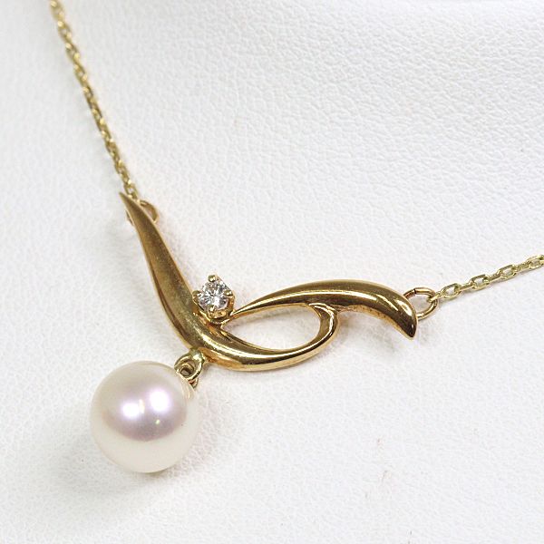 ミキモト MIKIMOTO パールネックレス あこや真珠 K18YG ダイヤモンド