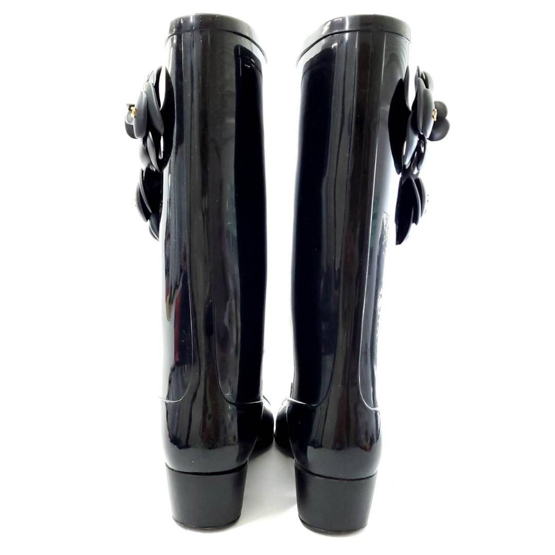 シャネル　カメリア　レインブーツ　ココマーク　ブラック　EU36　ラバー シャネル カメリア レインブーツ ココマーク ブラック EU36