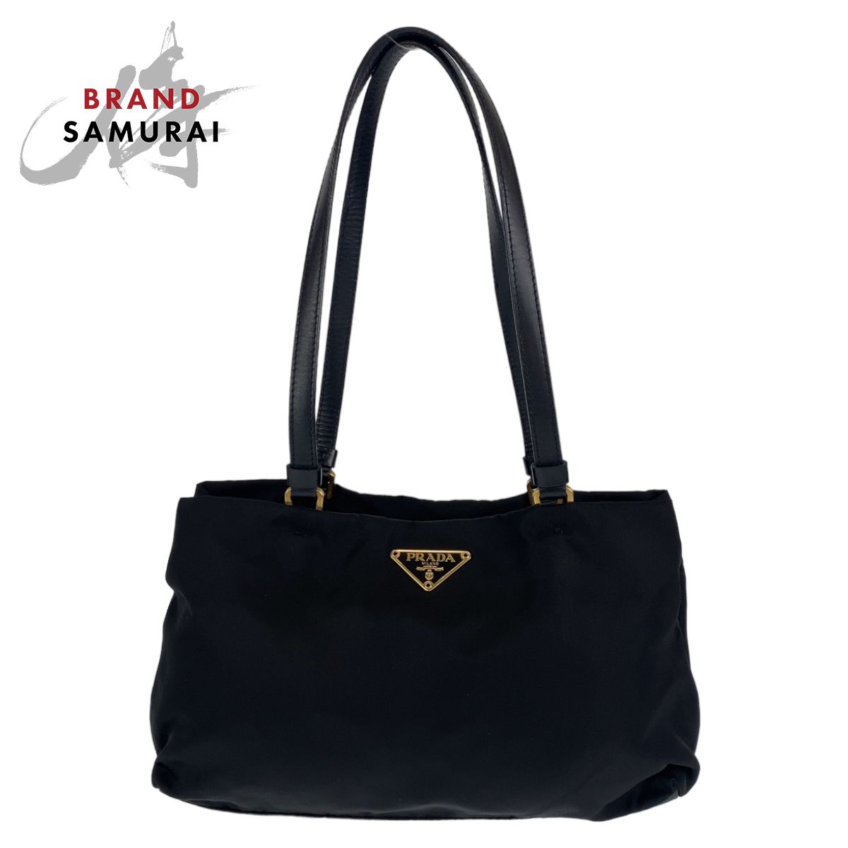 PRADA プラダハンドバッグ トート三角ロゴゴールド金具ブラック黒