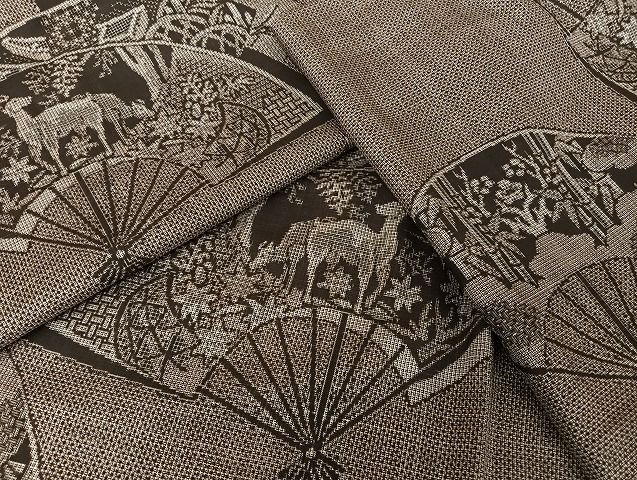 平和屋着物●本場大島紬　割込絣　舞扇　鹿　松竹梅　正絹　逸品　AAAU4288np 平和屋着物○本場大島紬 割込絣 舞扇 鹿 松竹梅 正絹 逸品 AAAU4288np