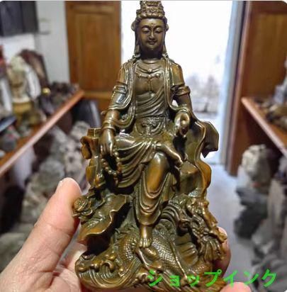 古銅　仏教美術　仏像　観音 龍　銅製 銅器 仏教美術 中国 仏像 自在観音 坐龍仏珠観音 銅製 銅器 - メルカリ