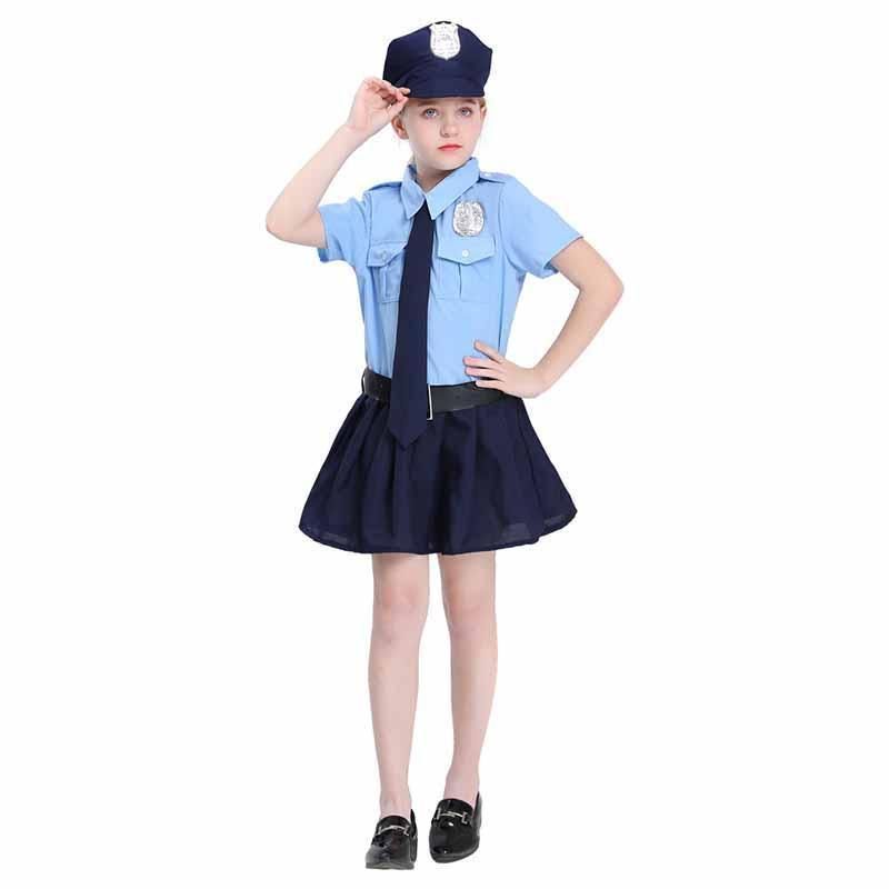 ハロウィン ポリス 仮装 子供 婦人警官 お巡りさん 警察 コスプレ 4点セット 警察服 制服 キッズ コスチューム 女の子 演劇 イベント パーティー 演出服　hl1010