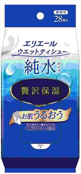 まとめ買い-36点セット エリエールウェットティシュー 純水タイプ ぜい沢保湿 携帯用２８枚 大王製紙