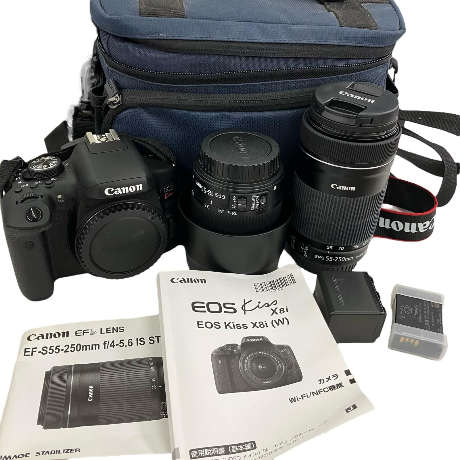 186000 現状品 canon キャノン デジカメ 一眼レフEOS Kiss x8i レンズ2点セット DS126571 レンズ EFS18-55mm EFS55-250mm ブラック