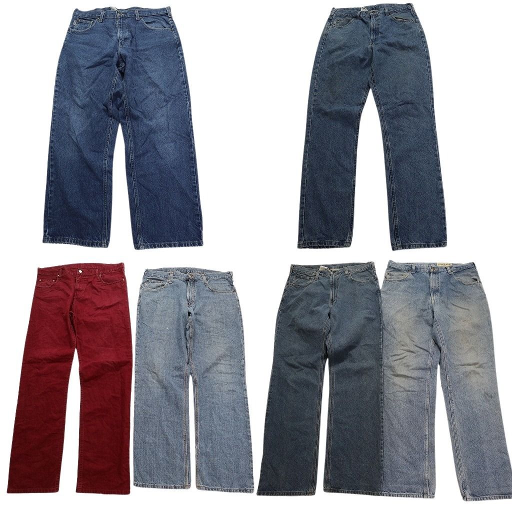 古着卸 まとめ売り カーハート Carhartt デニム パンツ 6枚セット メンズ 36 インディゴブルー フェード レッド 古着 NC1298