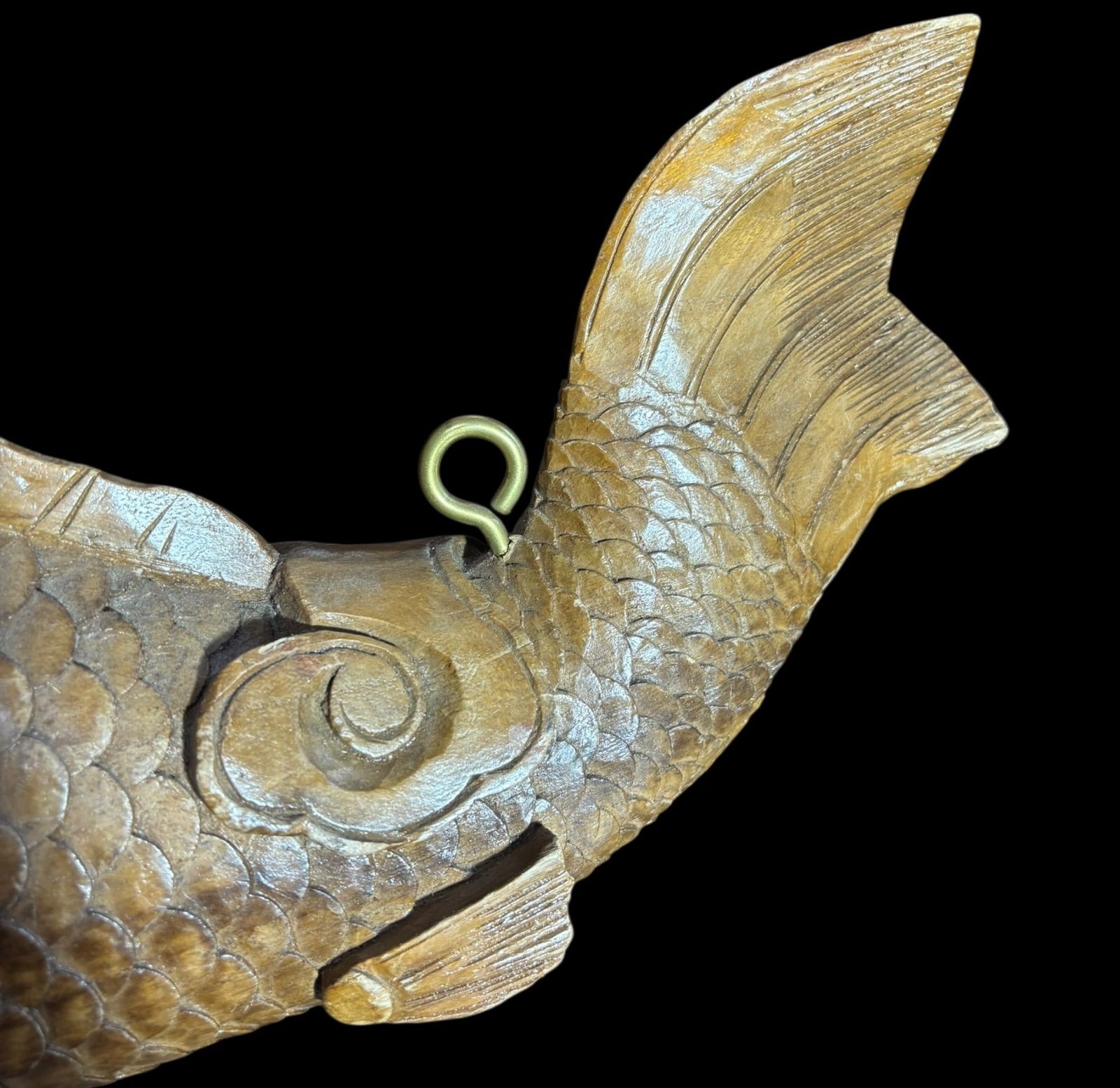 木彫り 鯉 置物 自在鉤 魚横木 一刀彫 木工芸 縁起物 インテリア 