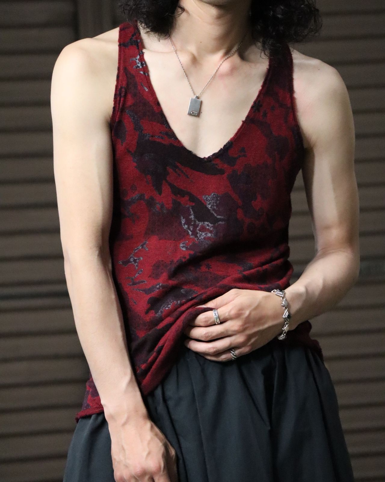 Y2K 迷彩 カモ柄 アート カシミヤ ニット タンクトップ ノースリーブ 深紅 camouflage art knit tank top Y2K 迷彩 カモ柄 アート カシミヤ