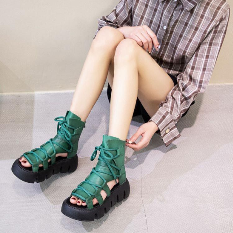 ブーツサンダル レディース 厚底 サンダル オープントゥ レースアップ