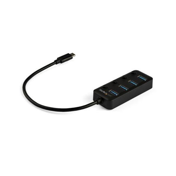 StarTech.com 4ポートUSB-C接続ハブ USB-A×4口 オン オフ スイッチ付き バスパワー対応 ブラックHB30C4AIB 1個