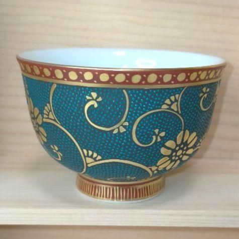 新品未使用】中田龍山 十碗煎茶器揃 青粒唐草 九谷焼 高堂錦手 花詰 