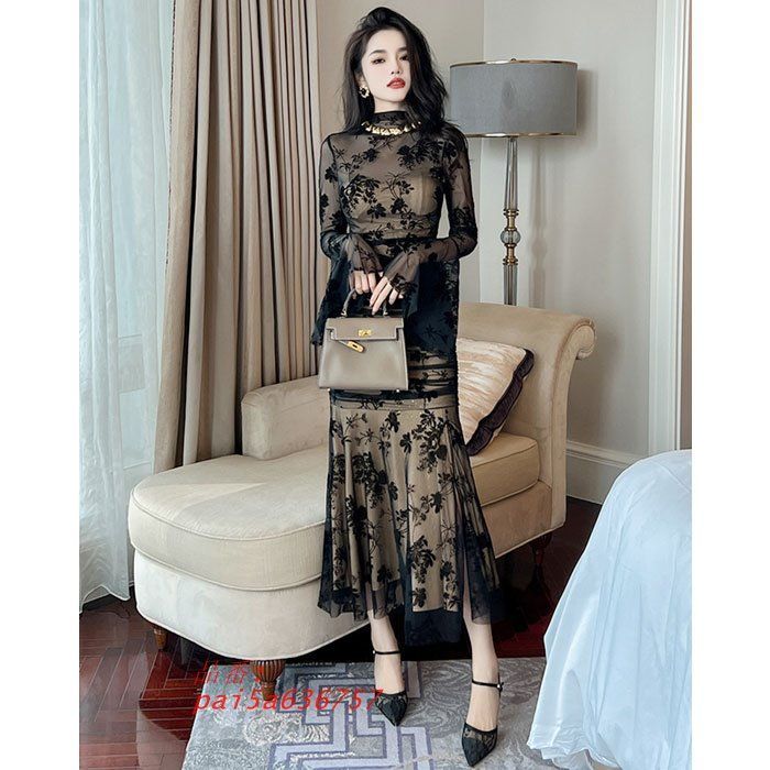 シースルーロングタイトワンピース 黒