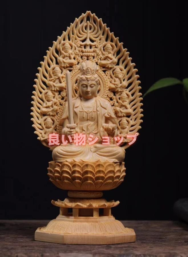 仏教美術 精密彫刻 仏像 手彫り 木彫仏像 文殊菩薩座像高さ約