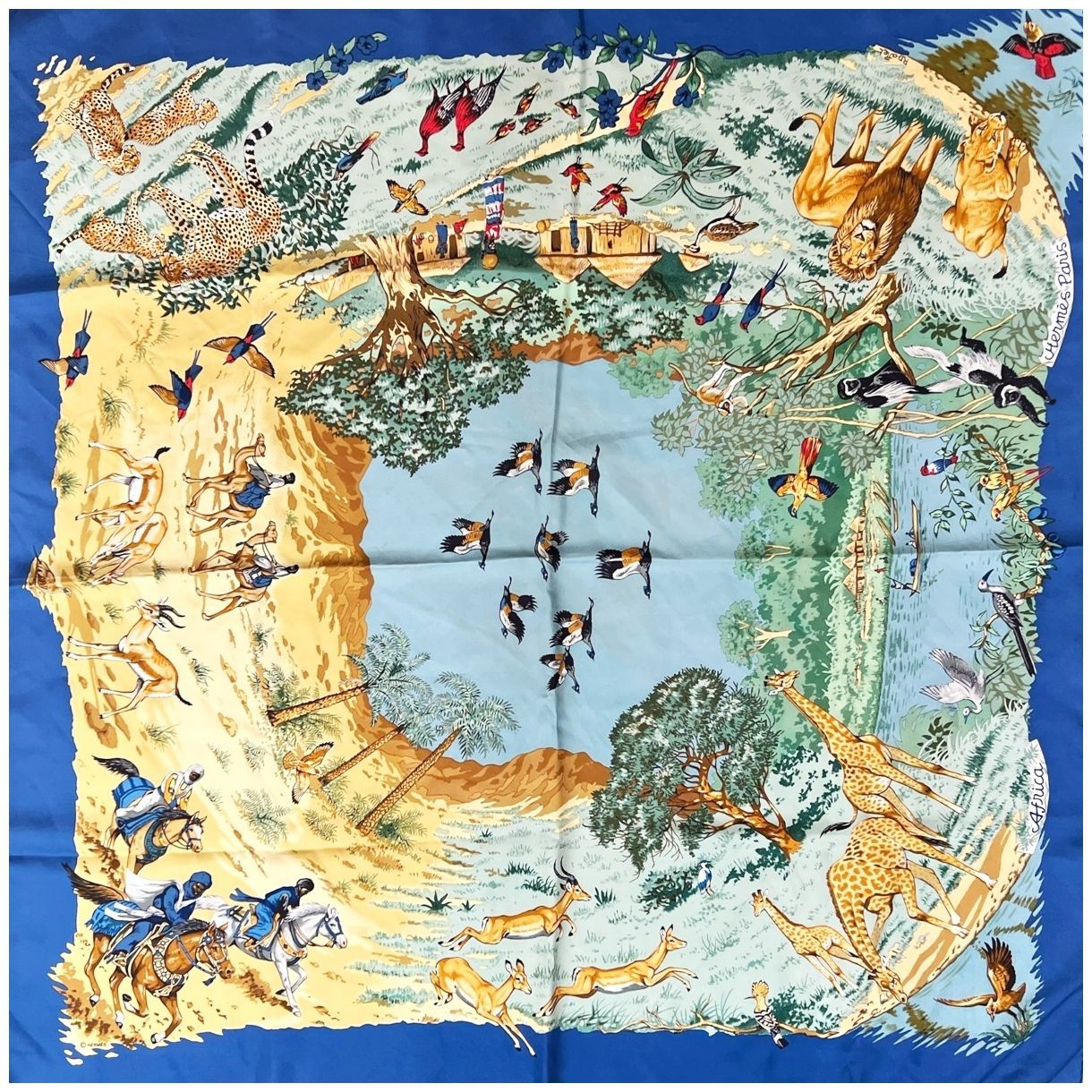 中古】 HERMES エルメス スカーフ カレ90 AFRICA アフリカ ネイビー