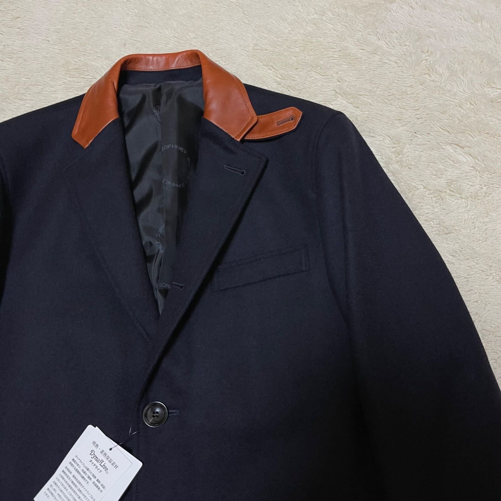 SOPHNET. ソフネット カシミヤ混ウール チェスターフィールドコート Dyna-Live ダイナライブ 2013AW 襟レザー