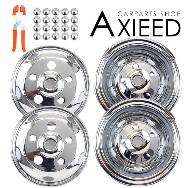 トラック 汎用 ステンレス ホイールライナー ホイールカバー メッキ 15インチ 5穴 5H 前後4枚セット エルフ トラック用品 外装パーツ デコトラ パーツ