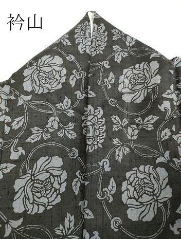 平和屋着物●上質な小紋　紬地　型染め　花唐草文　黒地　正絹　逸品　DAAV8684tw 平和屋着物○上質な小紋 紬地 型染め 花唐草文 黒地 正絹