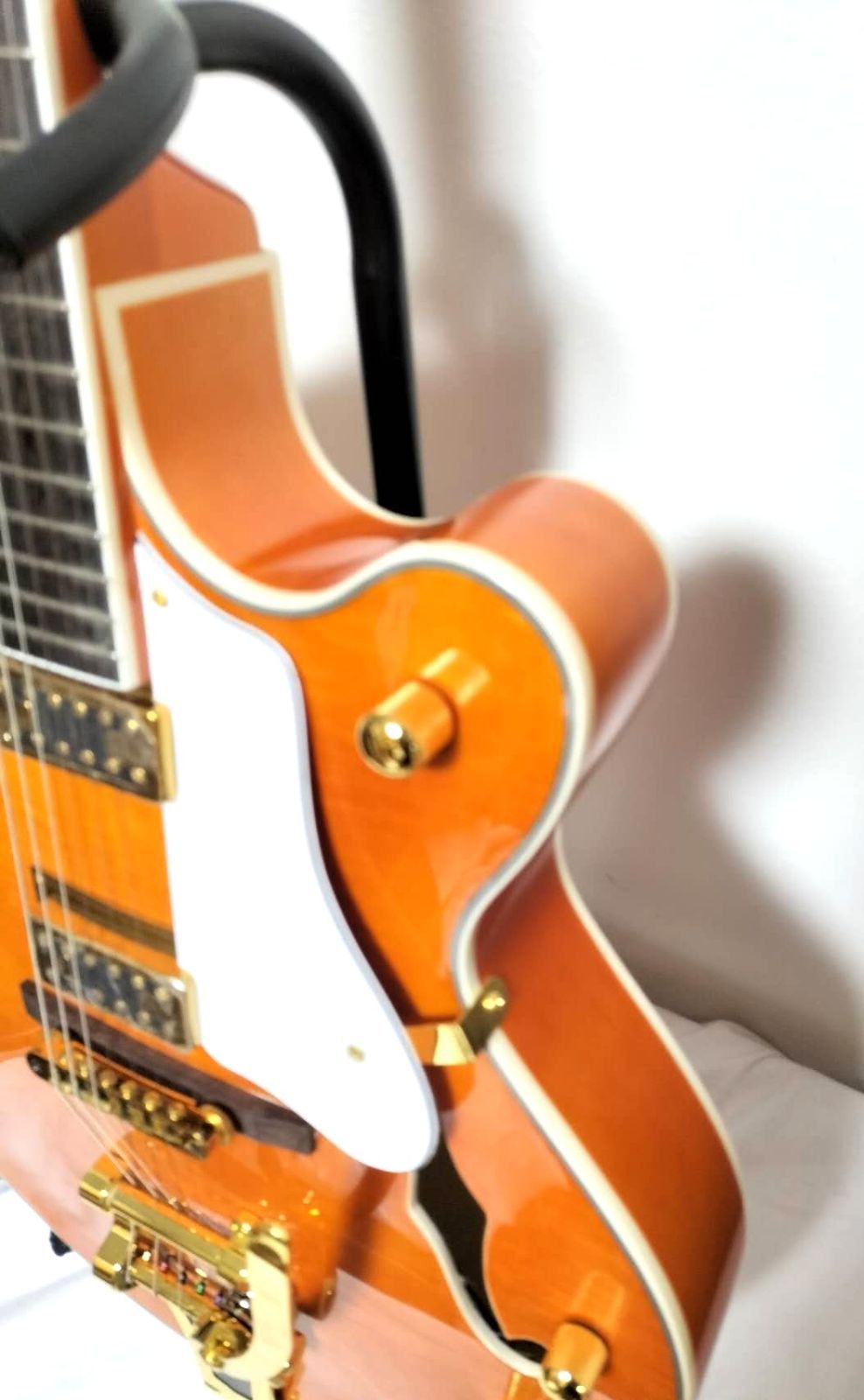 フルアコアーチトップギター①オレンジ虎目トレモロアームステンレス