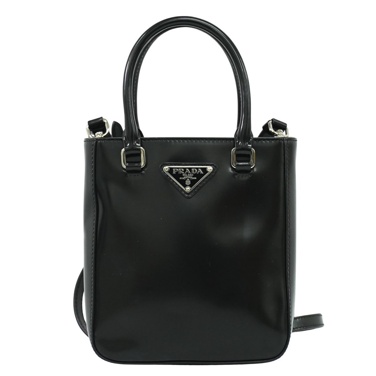 本物 プラダ PRADA スモール ブラッシュドレザー トート 2WAY ショルダーバッグ ハンドバッグ ポシェット レザー ブラック バッグ フォロー割