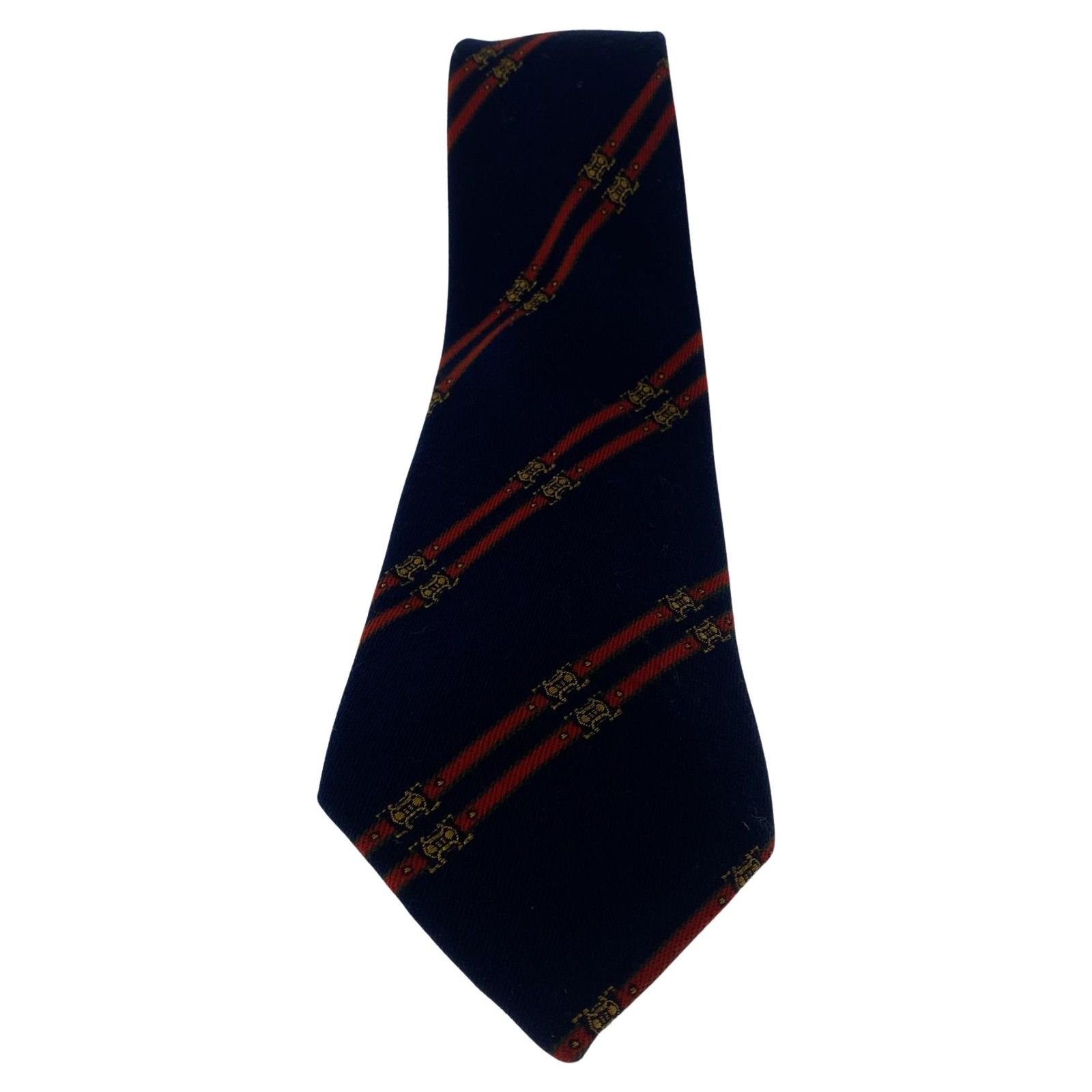 美品 CELINE ネクタイ ネイビー ロゴ入り 美品CELINE セリーヌ