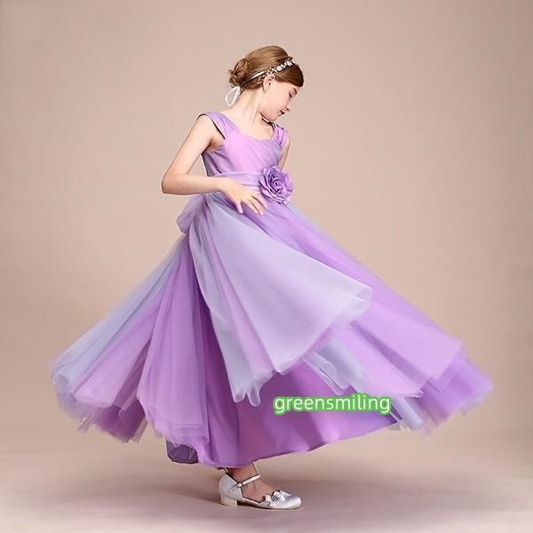 子供ドレス ピアノ発表会 ロングドレス 肩出し 袖なし 上品 女の子 パープル ビオラバイオリン演奏会
