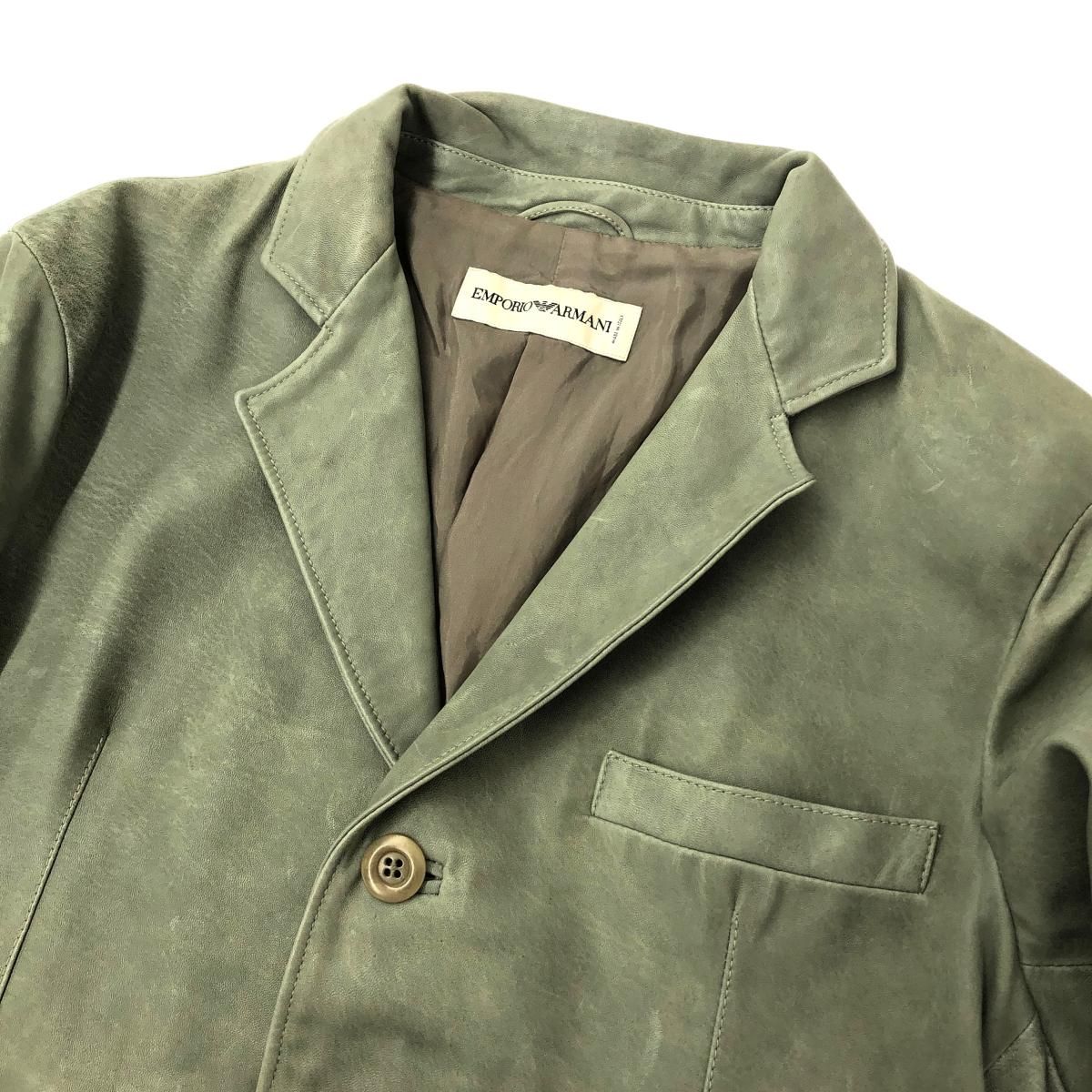 エンポリオアルマーニ レザージャケット オリーブグリーン EMPORIO ARMANI エンポリオアルマーニ レザージャケット 48 グリーン