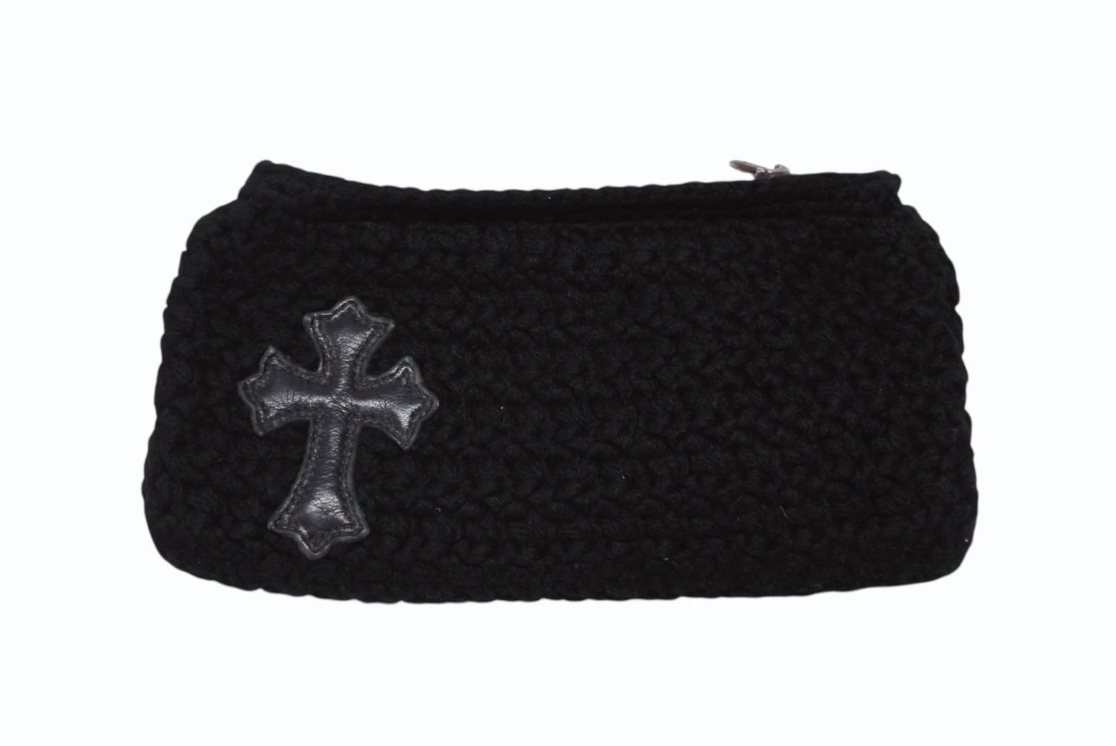CHROME HEARTS クロムハーツ ジッパーチェンジ ポーチ クロスパッチ レザー カシミヤ シルバー925 ブラック 4b007681