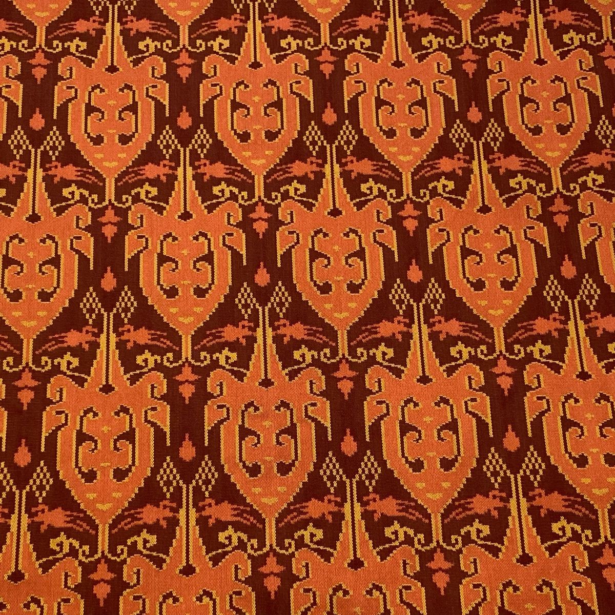 開き名古屋帯 名品 龍村美術織物 幾何学模様 赤茶 正絹