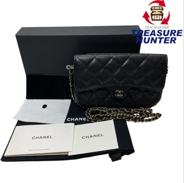 シャネル マトラッセ チェーンウォレット キャビアスキン ブラック|ゴールド金具 AP2096 チェーンショルダー スマホ CHANEL 240001001714