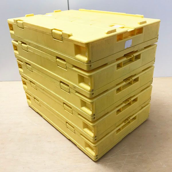 SANKO/サンコー 【中古】サンクレット オリコン 黄色5コセット フタ付 折り畳み コンテナ ※No.3※