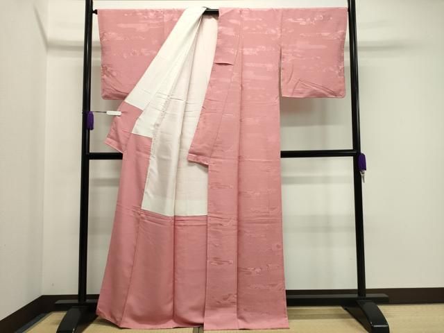 平和屋着物□上質な色無地 エ霞花地紋 薄紅色 正絹 逸品 未使用