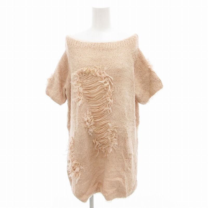 クルチアーニ cruciani チュニック ニット フリンジ シルク 絹 半袖 ひざ丈 40 ピンク |FF GY35