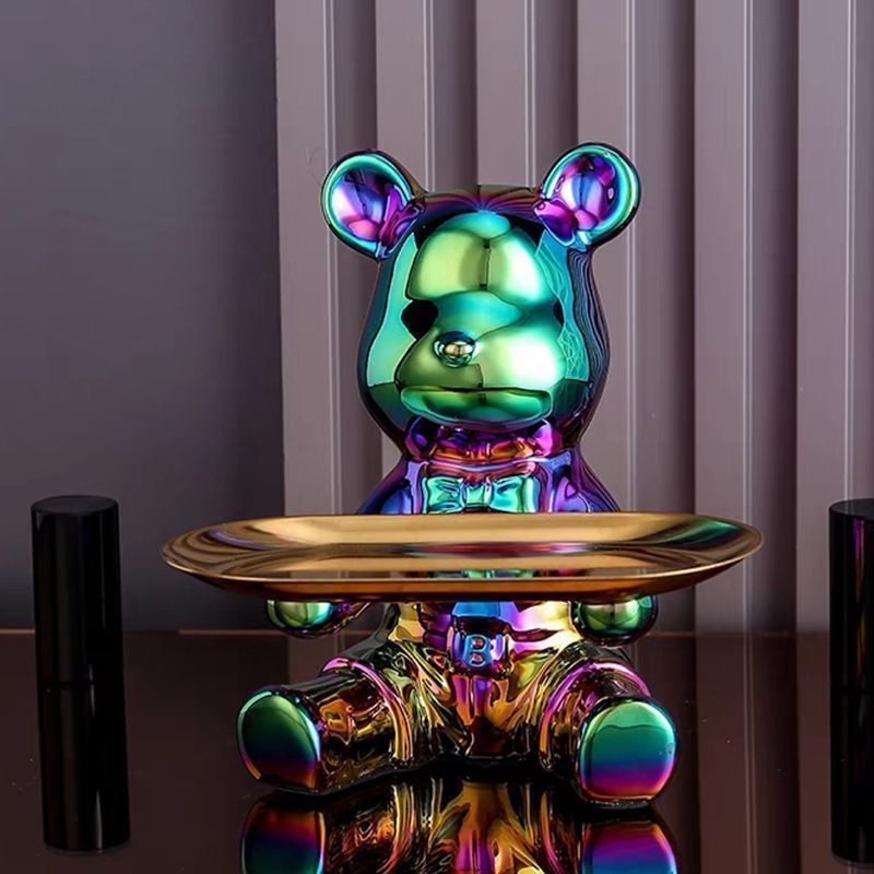 小物入れ 貯金箱 金色のトレイを持ったクマ 動物 メタル カラーバリエーション レイ ンボー かわいい 置物 プレゼント ギフト リビング 寝室 キーケース おしゃれ