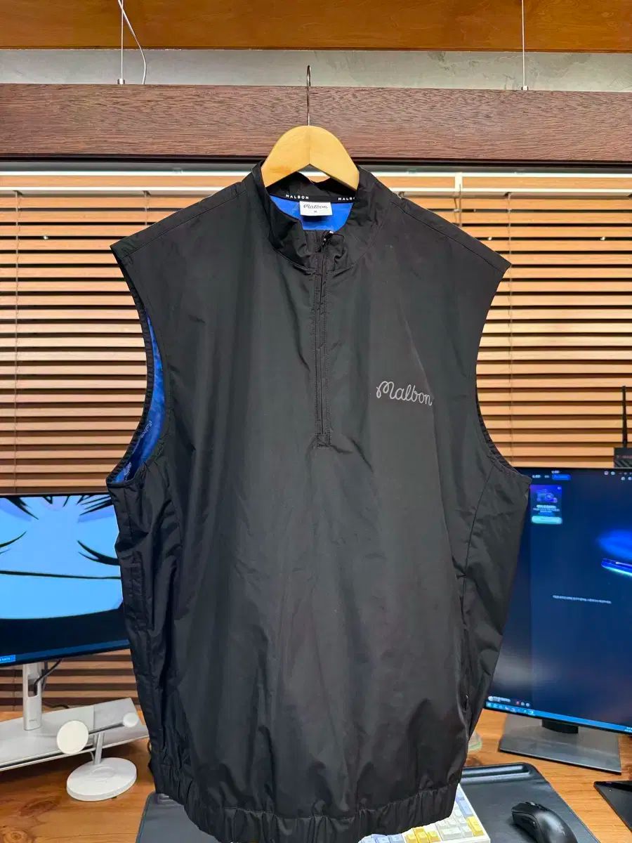 MALBON GOLF マルボンゴルフ ゴルフ ブラック ウィンドブレーカー ベスト XL