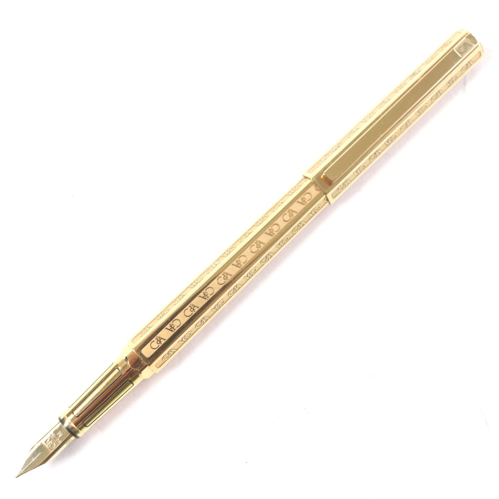 CARAN dACHE カランダッシュ Collection GENEVE ジュネーブコレクション ペン先14K Mニブ 総柄 万年筆 ゴールド 箱 ケース付き