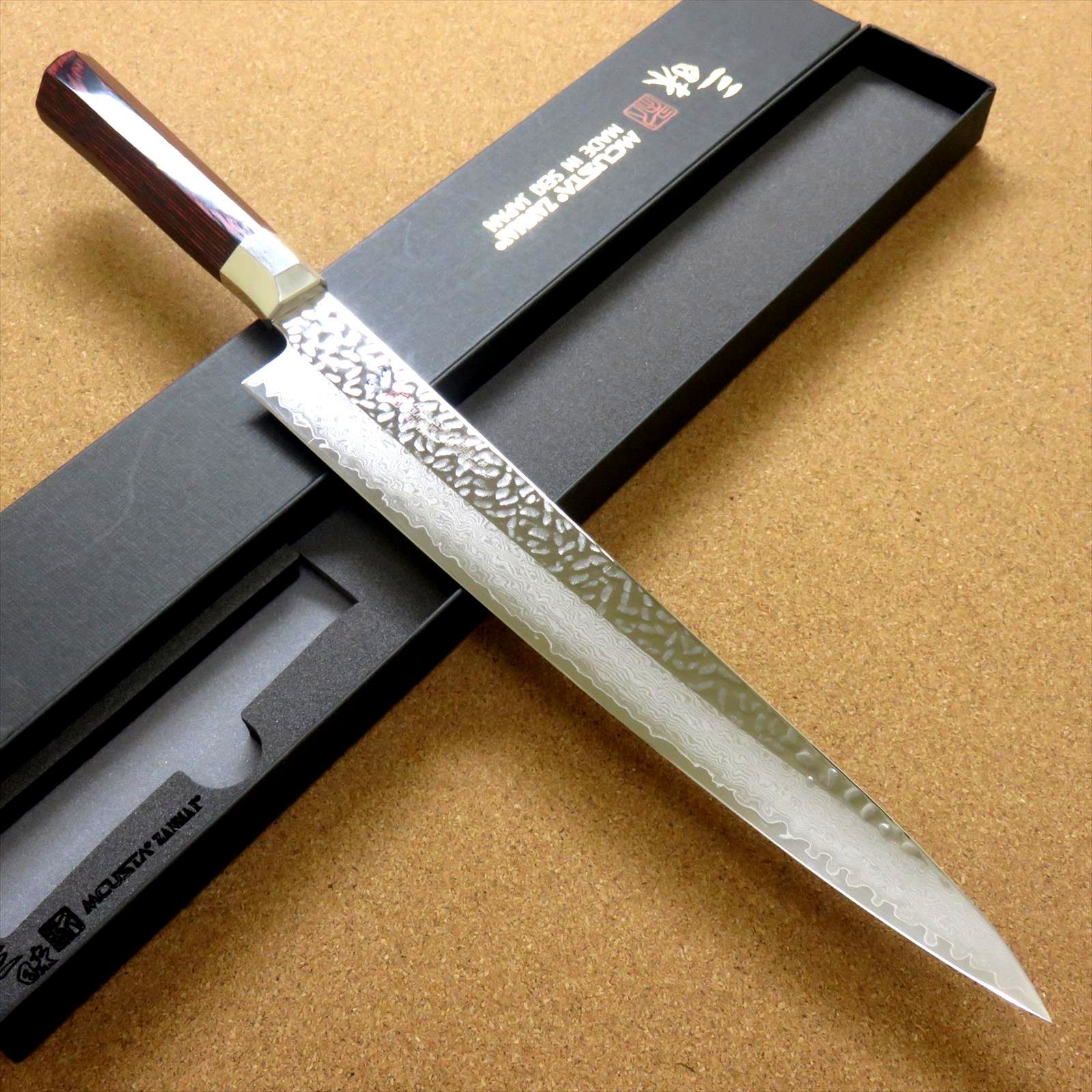 関の刃物 筋引包丁 270mm 三昧 シュープリーム槌目 ダマスカス33層
