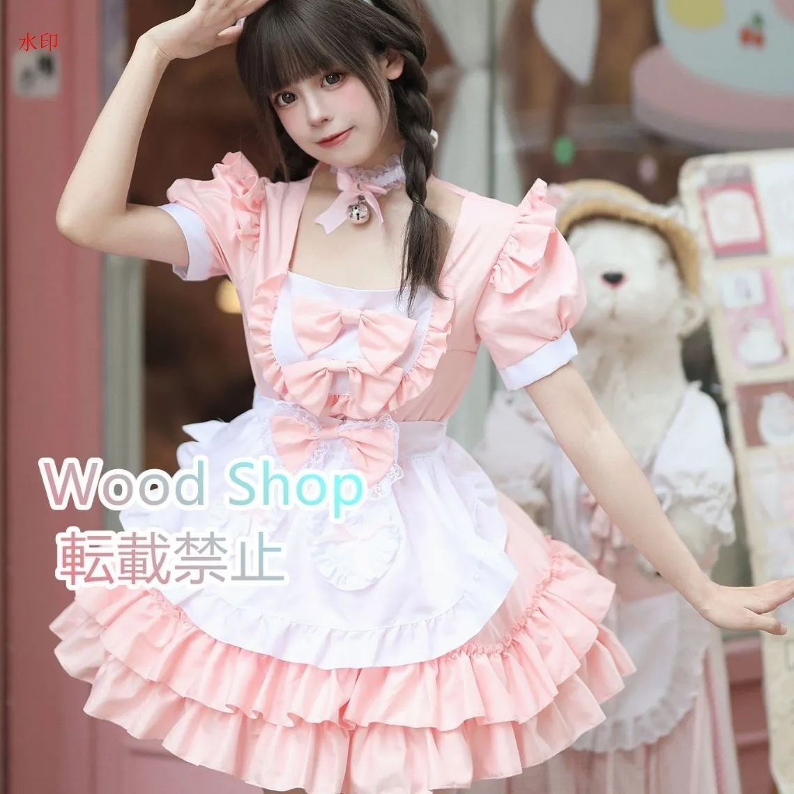 メイド服 オリジナルデザイン カワイイ Lolita ロリータワンピース ロリータ キャラクター衣装 高品質 コスプレ 衣装 コスチューム 蝶結び 撮影用 イベント 文化祭 メイド喫茶 メイドカフェ カーニバル パーティ S～3XLサイズ ピンク 豪華SET