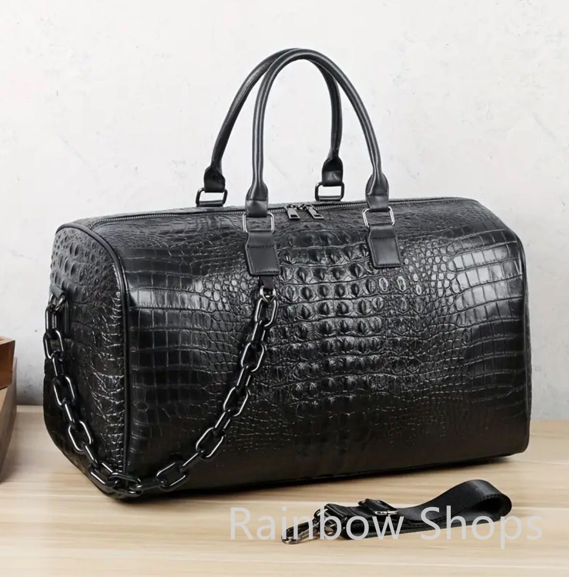 【美品】ZARA　ザラ　クロコ調　ボストンバッグ　ブラック　大容量　ショルダー 美品】ZARA ザラ クロコ調 ボストンバッグ ブラック 大容量 ショルダー