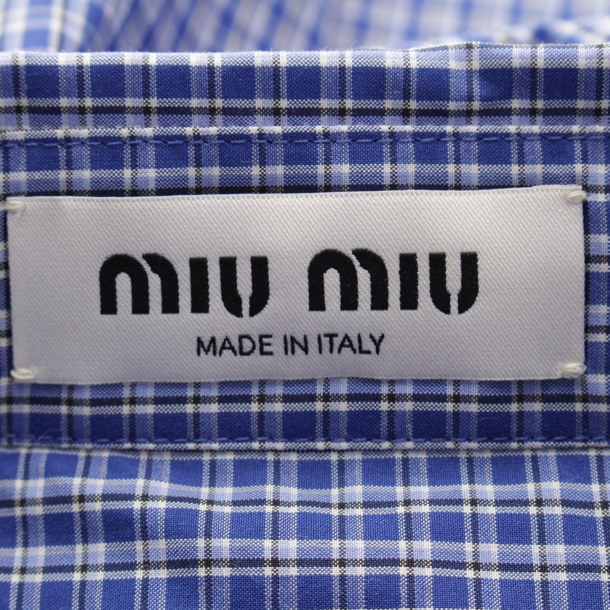 ミュウミュウ 24SS コットン ボタンダウン チェック 袖カットオフ加工