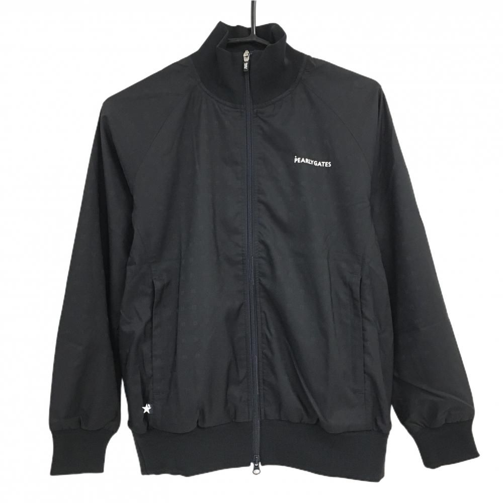 パーリーゲイツ ジャケットブルゾン 黒 ロゴ地模様 蓄熱裏地 透湿防水 ロゴ白 レディース 0 S ゴルフウェア PEARLY GATES