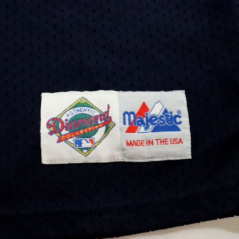 90s USA製 MLB vintage majestic ニューヨーク・ヤンキース メッシュ ヘンリーネック ベースボールシャツ メンズ 表記Lサイズ