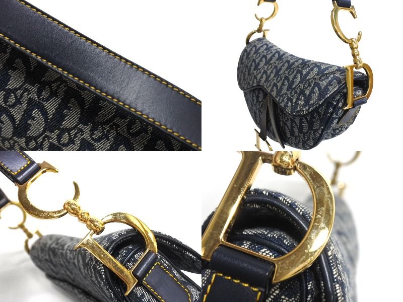 Christian Dior キャンバス×レザー サドルポーチ ネイビー