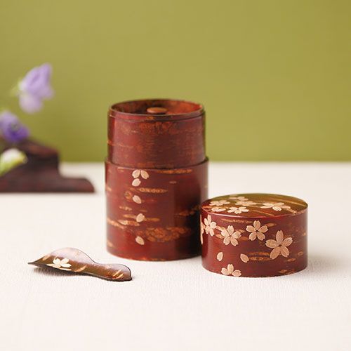 総皮茶筒大 桜 茶箕付セット 1 2 0049