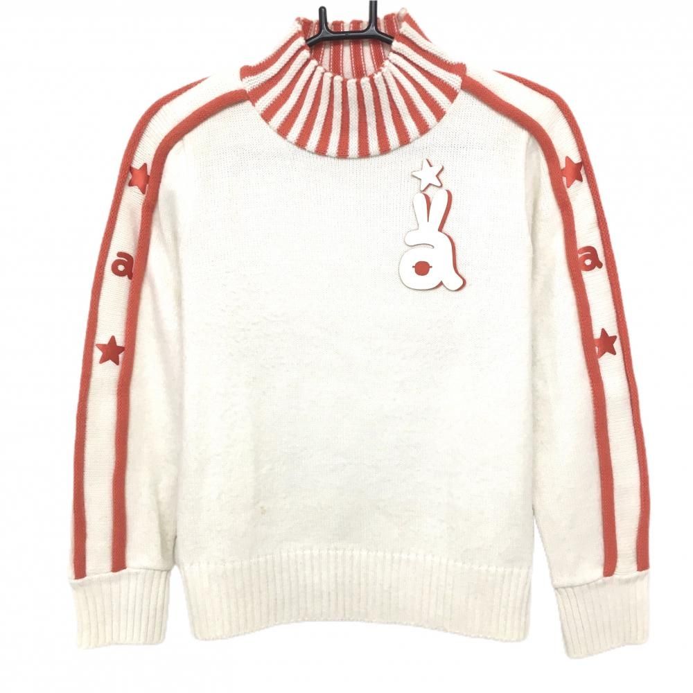アルチビオ セーター 白×レッド ラインストーンロゴ ニット レディース
